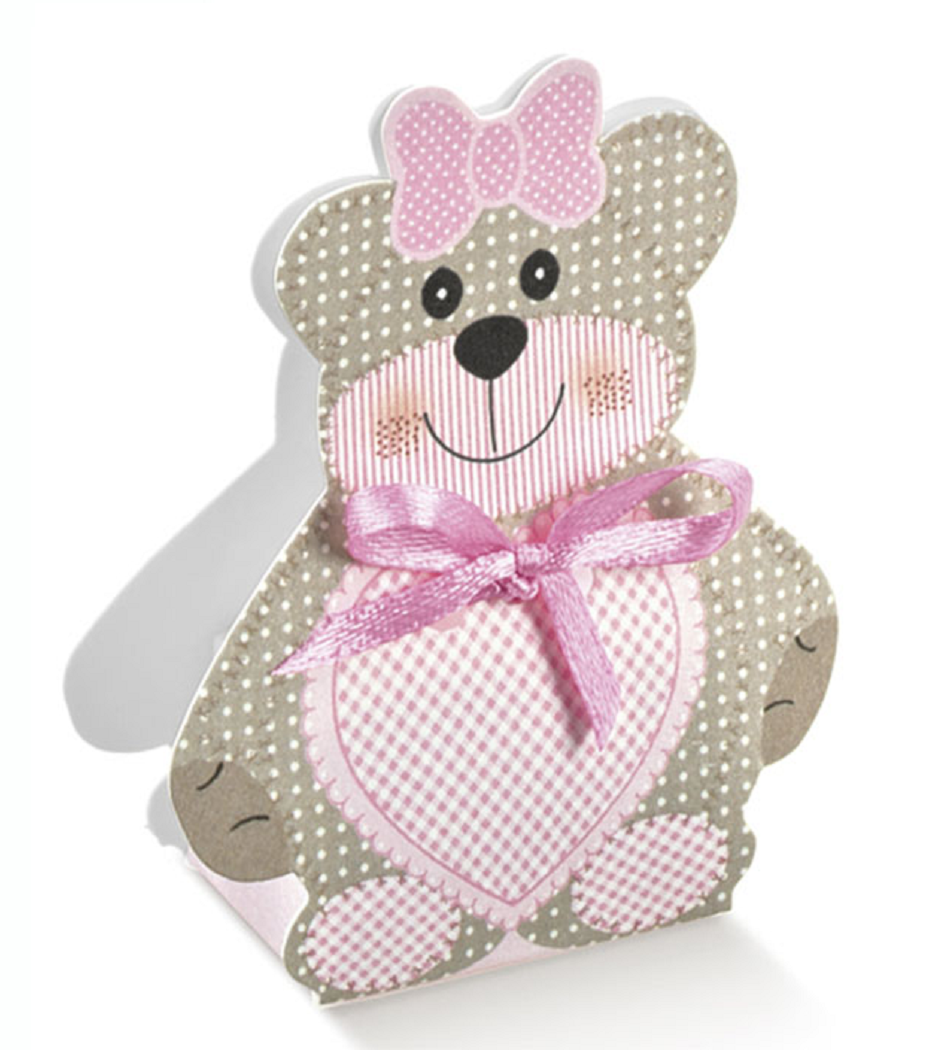Bomboniera Astuccio Orsetto Rosa con Confetti 12x6x4 CM - 14959