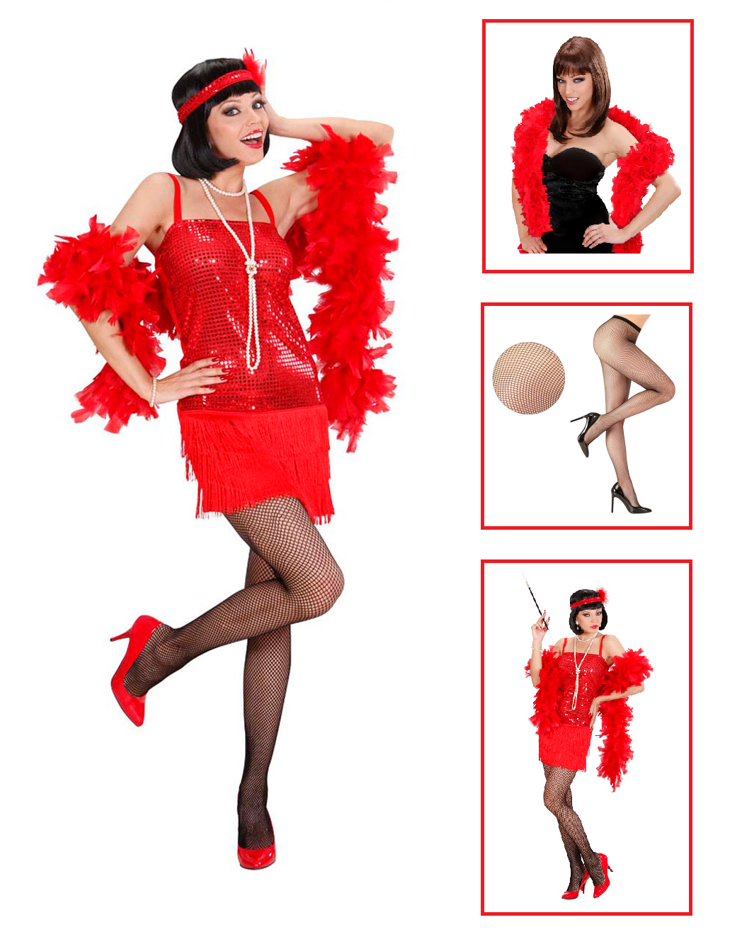 Vestito Carnevale + Accessori Charleston Abito Boa Calze Travestimento (m)