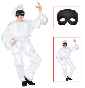 Vestito Carnevale + Accessori Pulcinella Costume Maschera Travestimento (11/13 Anni)