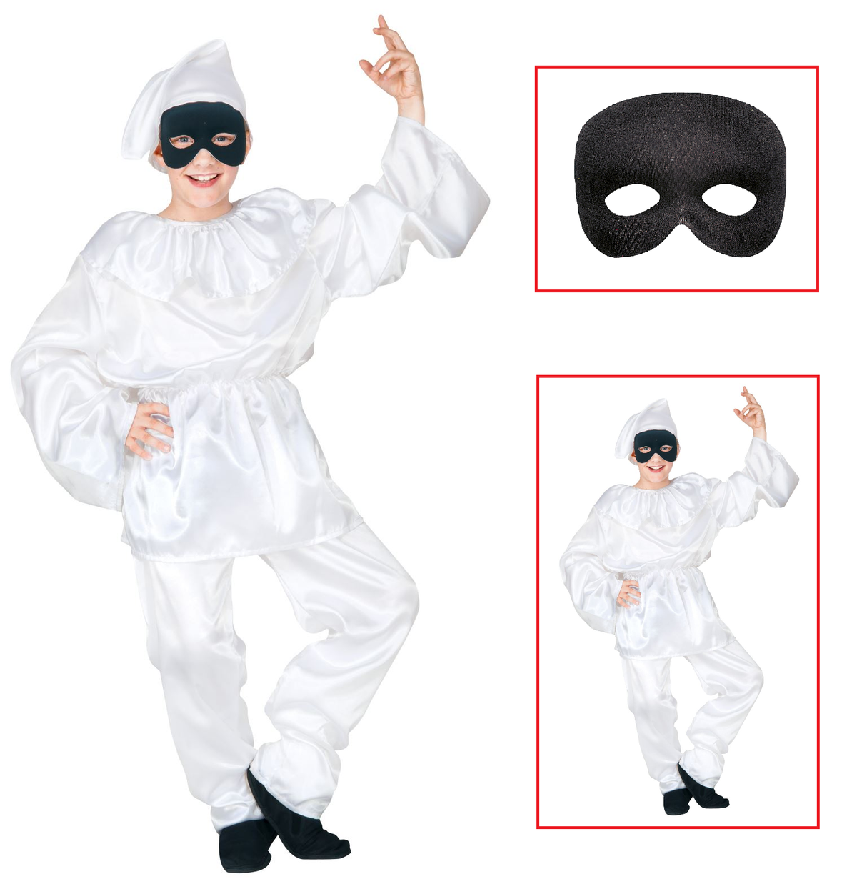 Vestito Carnevale + Accessori Pulcinella Costume Maschera Travestimento (8/10 Anni)