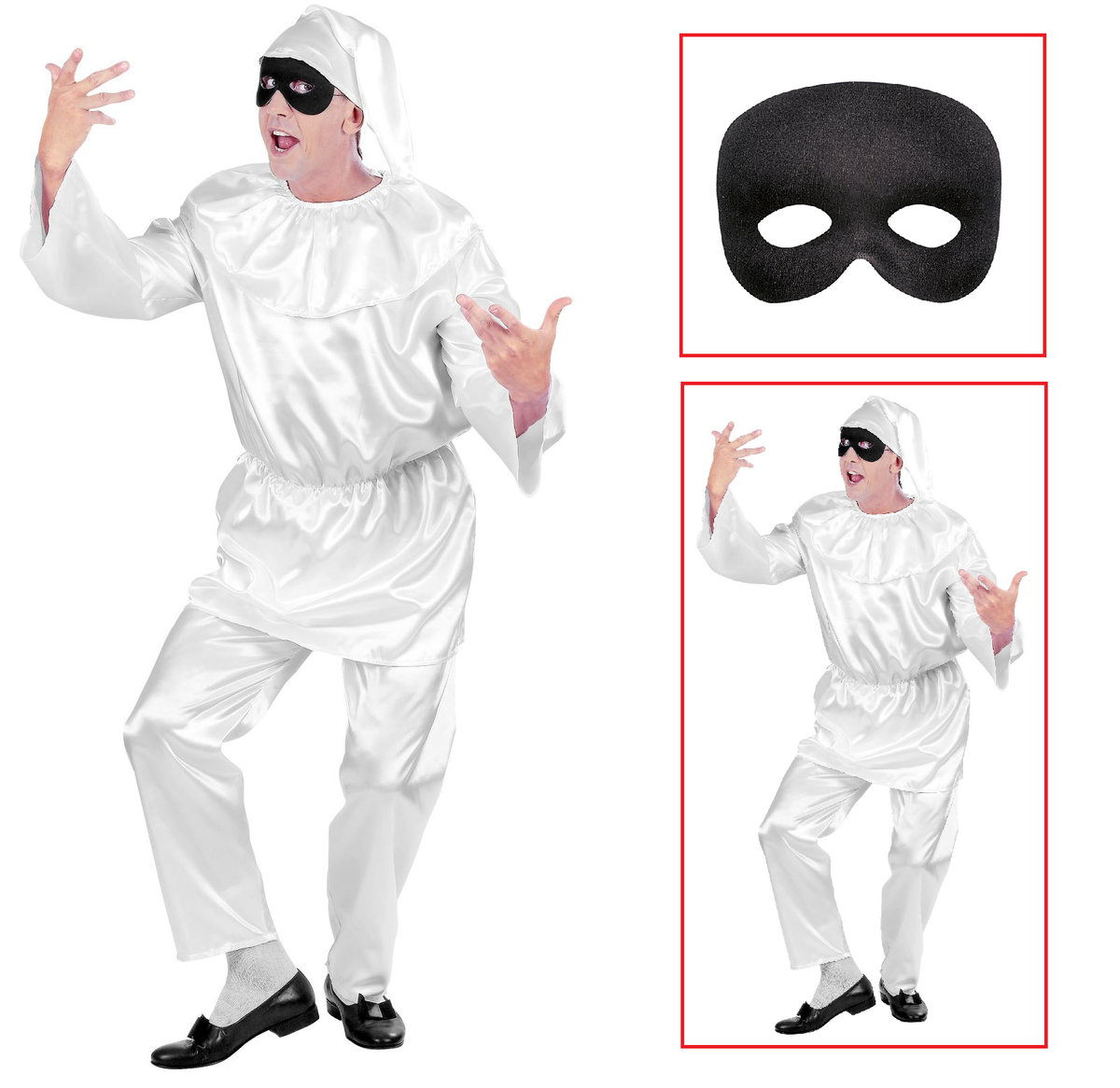 Vestito Carnevale + Accessori Pulcinella Costume Maschera Travestimento (l)