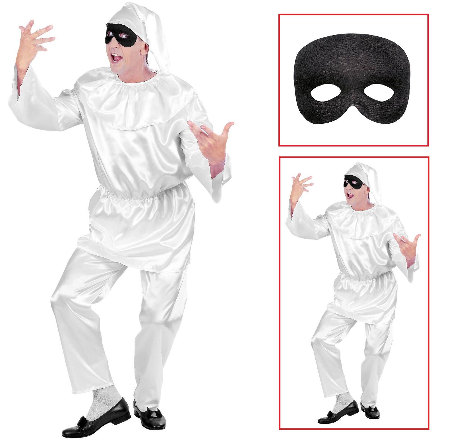 Vestito Carnevale + Accessori Pulcinella Costume Maschera Travestimento (m)
