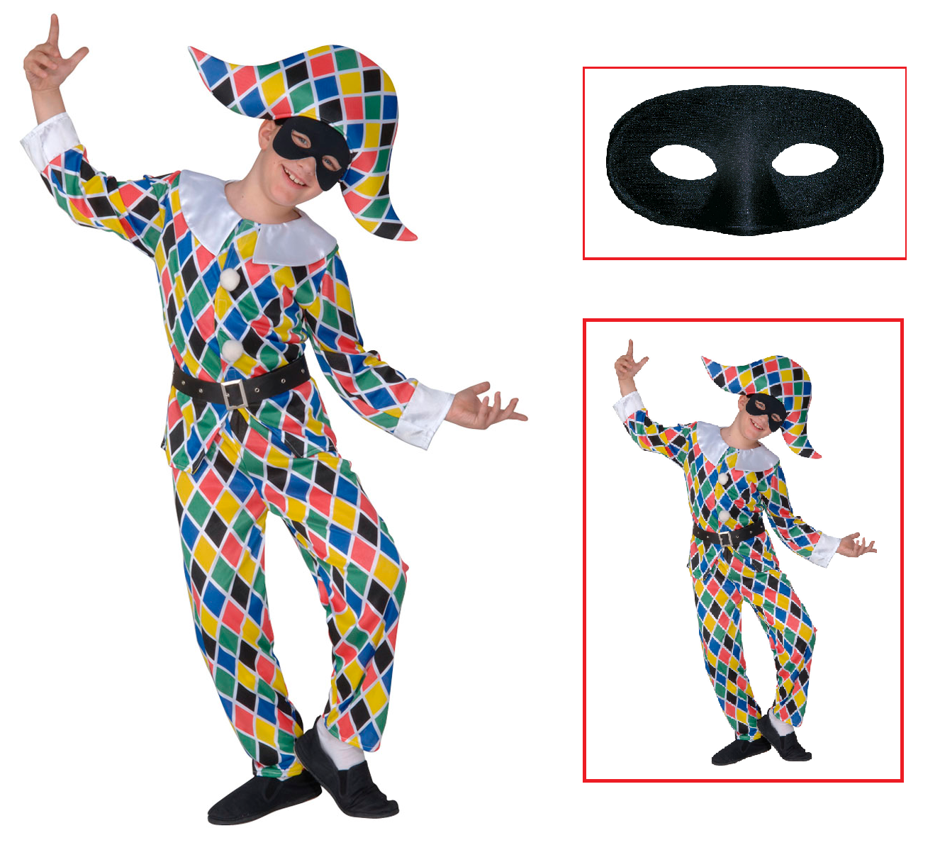 Vestito Carnevale + Accessori Arlecchino Costume Maschera Travestimento (4/5 Anni)