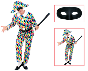 Vestito Carnevale + Accessori Arlecchino Costume Maschera Travestimento (s)