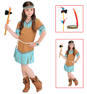 Vestito Carnevale + Accessori Indiana Costume Ascia Travestimento (4/5 Anni)