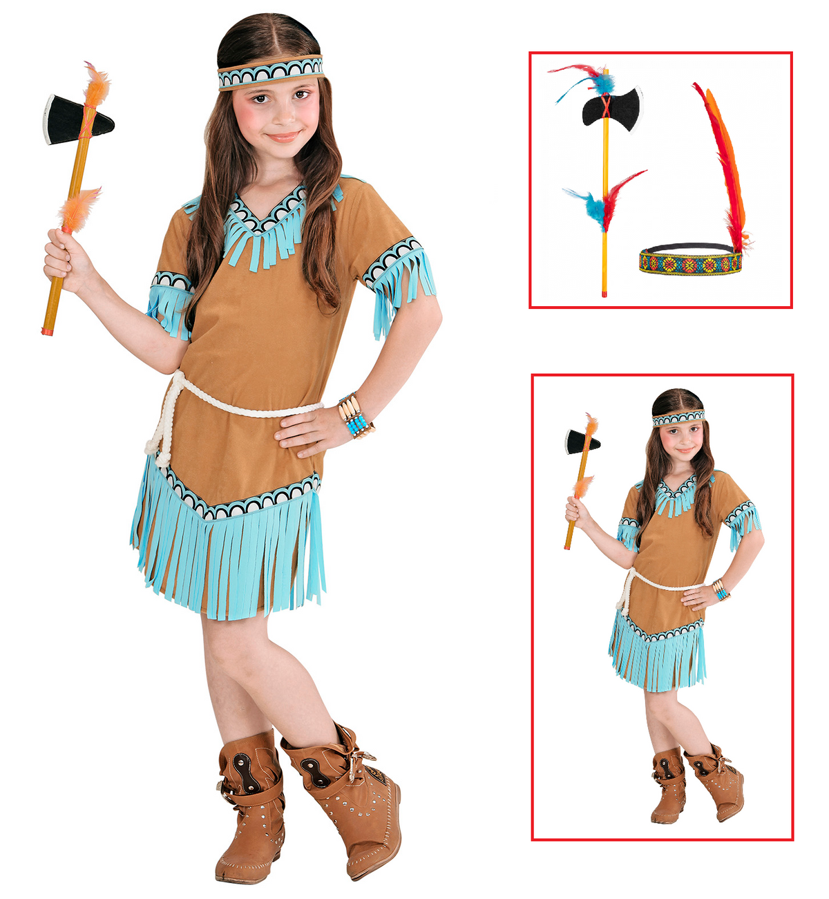 Vestito Carnevale + Accessori Indiana Costume Ascia Travestimento (5/7 Anni)
