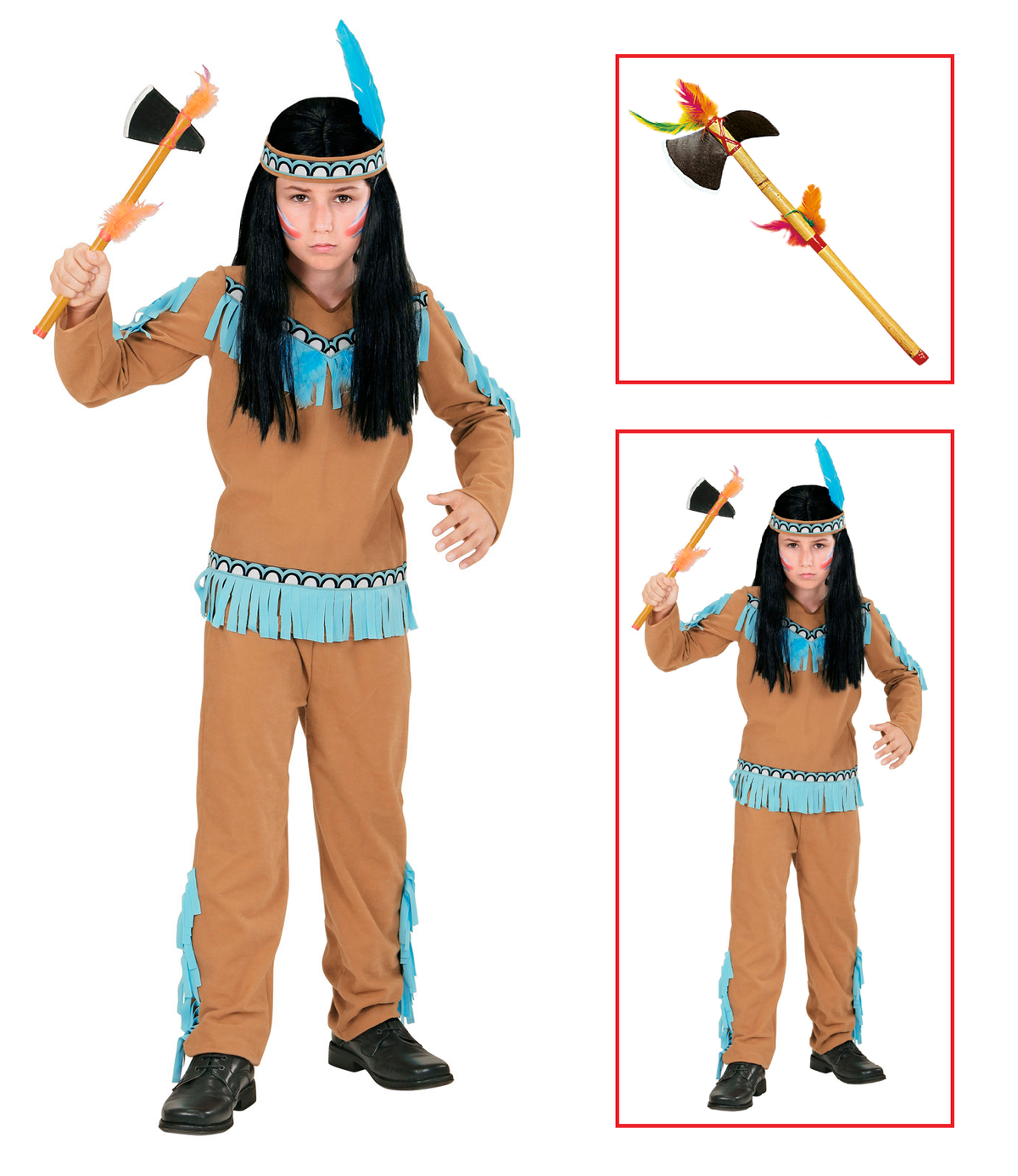 Vestito Carnevale + Accessori Indiano Costume Ascia Travestimento (4/5 Anni)