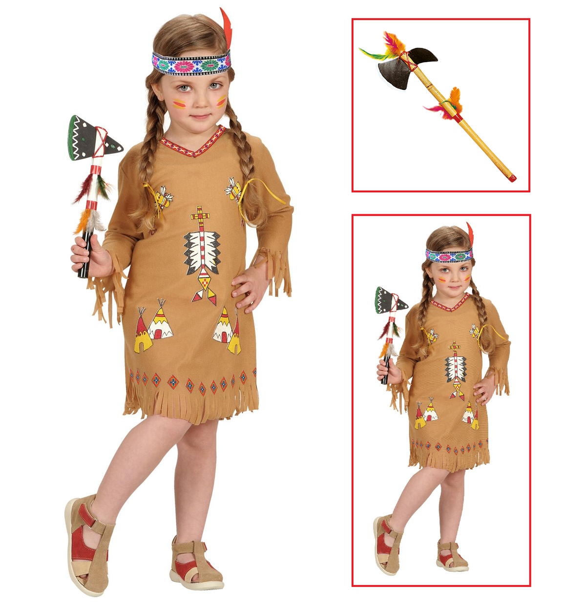Vestito Carnevale + Accessori Indiana Costume Ascia Travestimento (2/3 Anni)