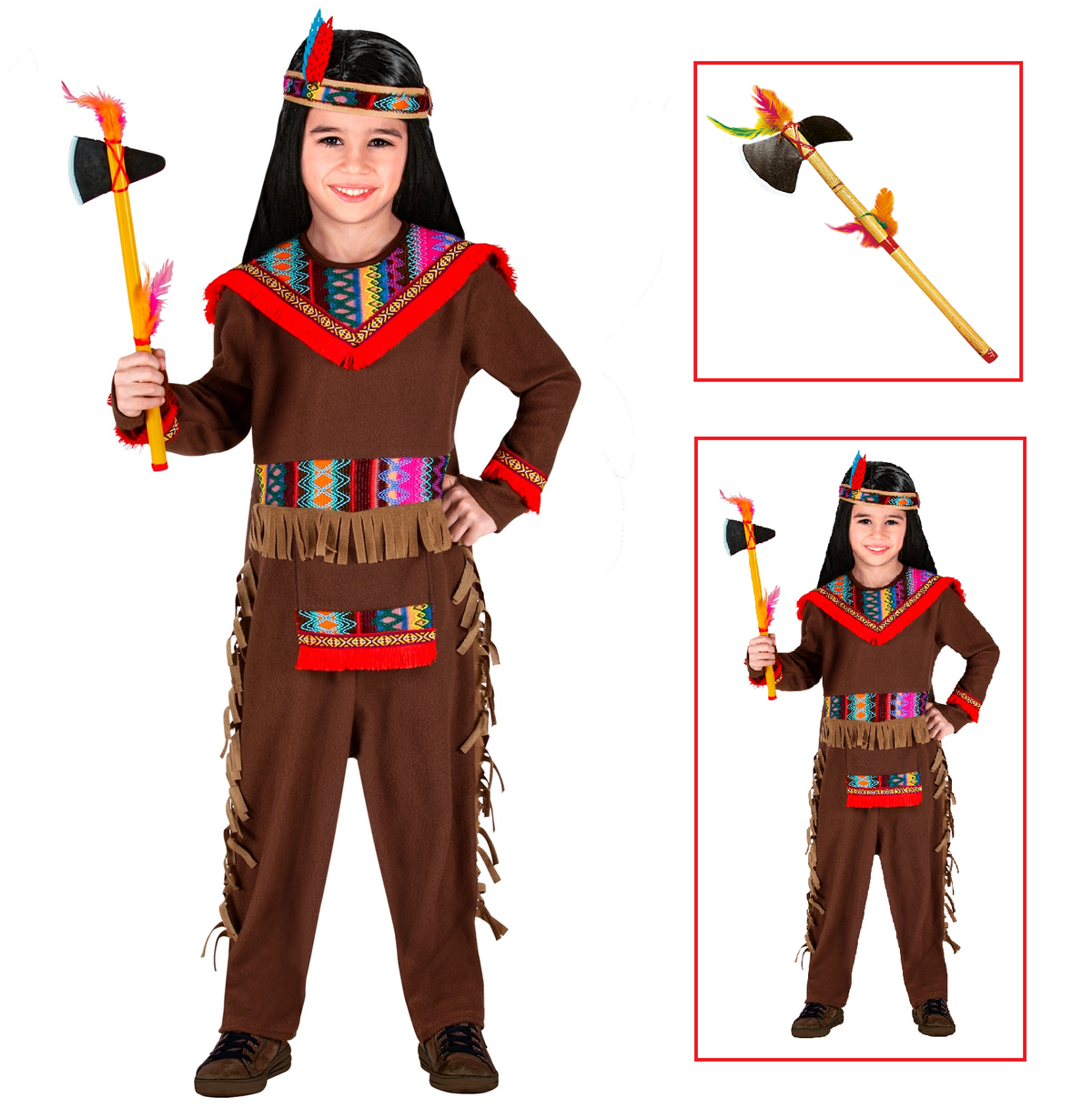 Vestito Carnevale + Accessori Indiano Costume Ascia Travestimento (4/5 Anni)