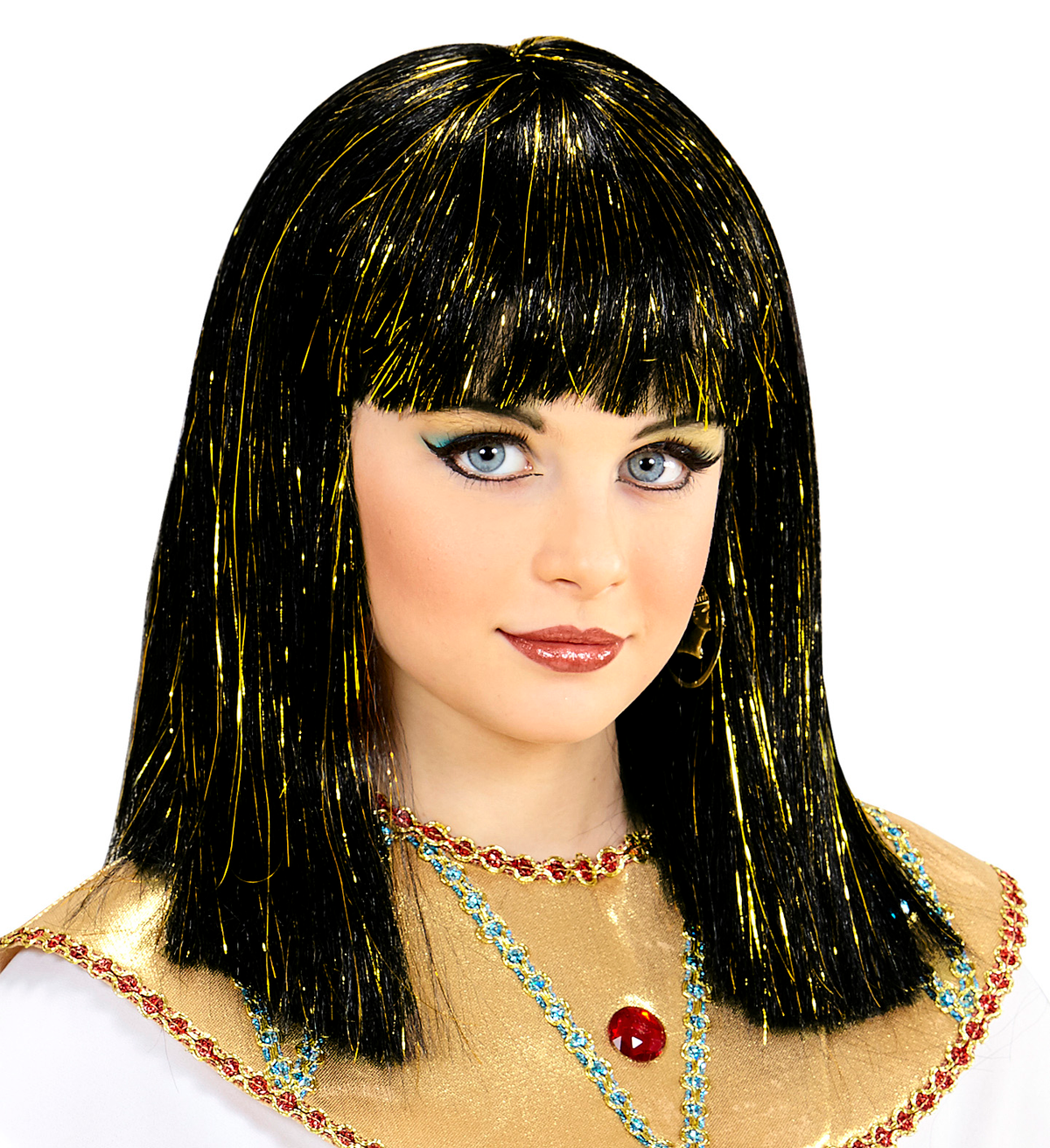Parrucca Cleopatra con Fili di Lamè Accessori per Abito Vestito Travestimento Carnevale - 74960