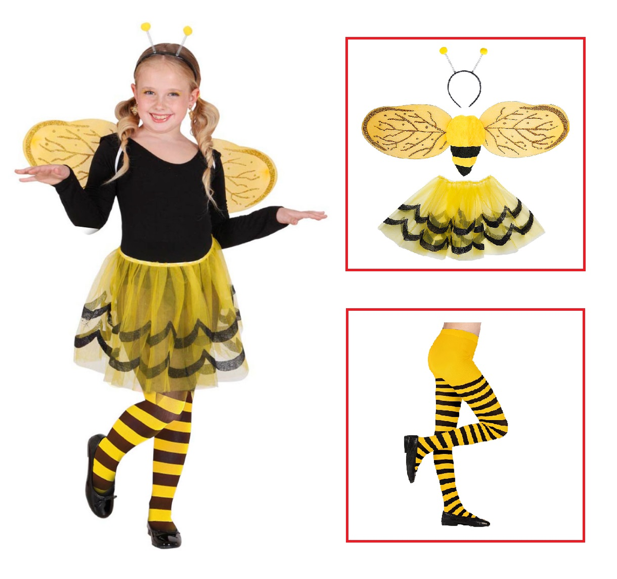 Set Travestimento + Accessori Ape Tutu Ali Antenne Calze Costume Carnevale (1/3 Anni)