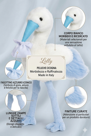 Peluche Cicogna Celeste Neonato Cm.27 Pupazzo - 786001/1