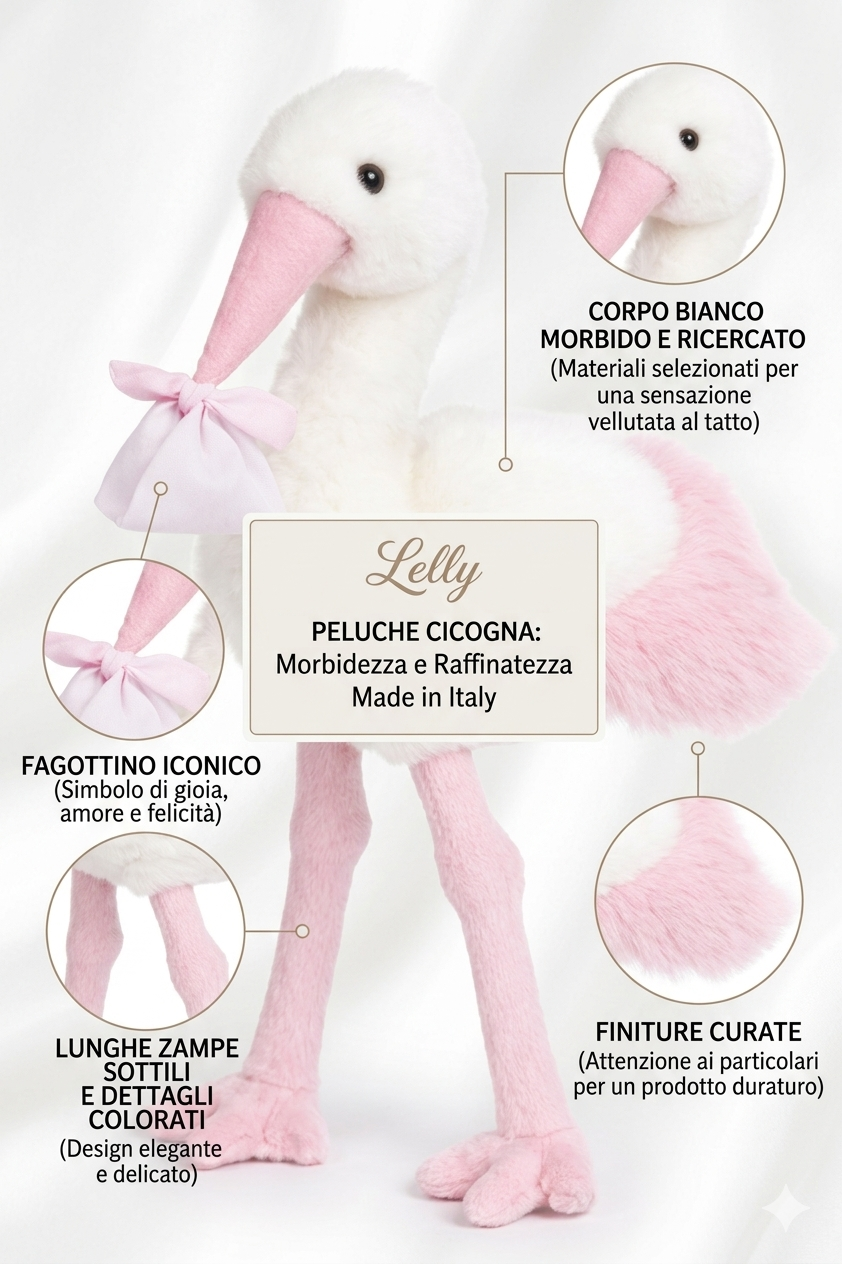 Peluche Cicogna Rosa Neonata Cm.27 Pupazzo - 786001/2