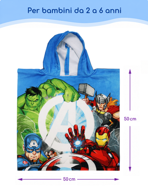 Poncho Mare Avengers MARVEL Supereroi Asciugamano Accappatoio Microcotone Cm100x50 100%pl