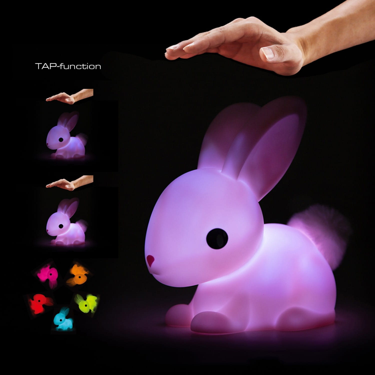 Lampada 3d Coniglietto Coda Pon Pom Comodino Luce LED Colorate a Batterie - D376-01