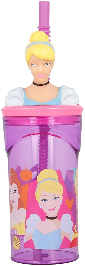 Bicchiere con Cannuccia Ripiegabile Principesse DISNEY Personaggio 3d Cenerentola Bpa Free 360 Ml - St51266