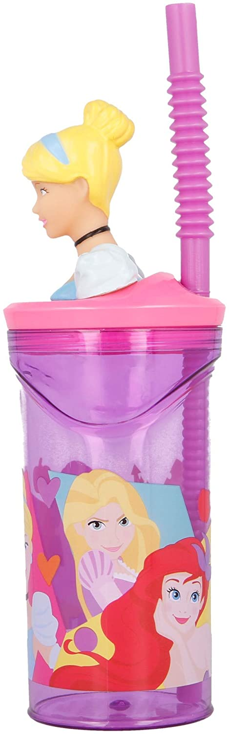 Bicchiere con Cannuccia Ripiegabile Principesse DISNEY Personaggio 3d Cenerentola Bpa Free 360 Ml - St51266