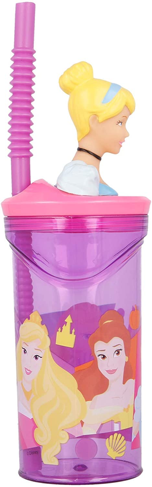 Bicchiere con Cannuccia Ripiegabile Principesse DISNEY Personaggio 3d Cenerentola Bpa Free 360 Ml - St51266