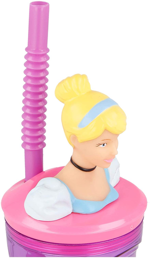 Bicchiere con Cannuccia Ripiegabile Principesse DISNEY Personaggio 3d Cenerentola Bpa Free 360 Ml - St51266