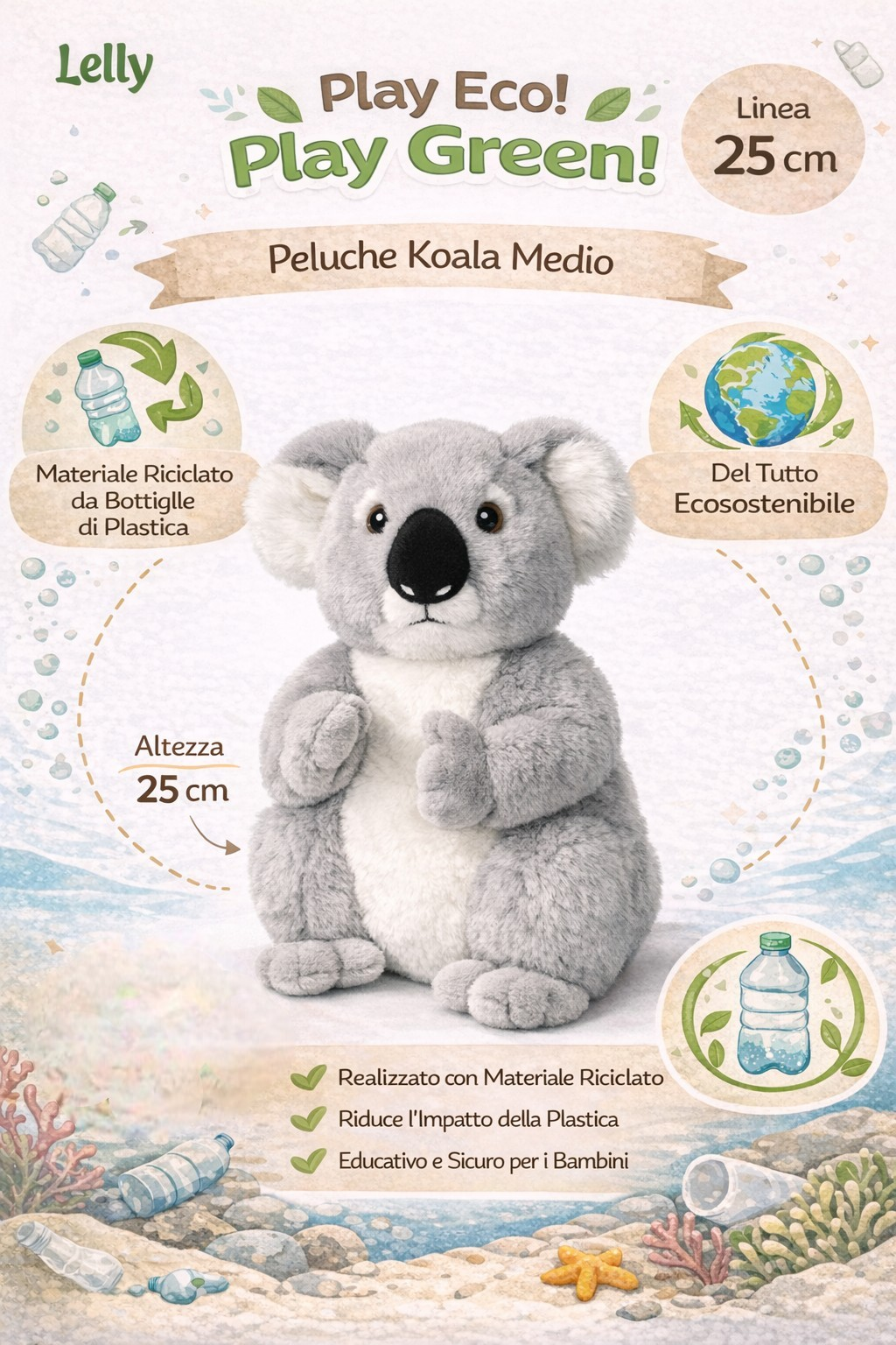 Peluche Koala Grs Cm. 25 Plastica Reciclata Lelly - 800060