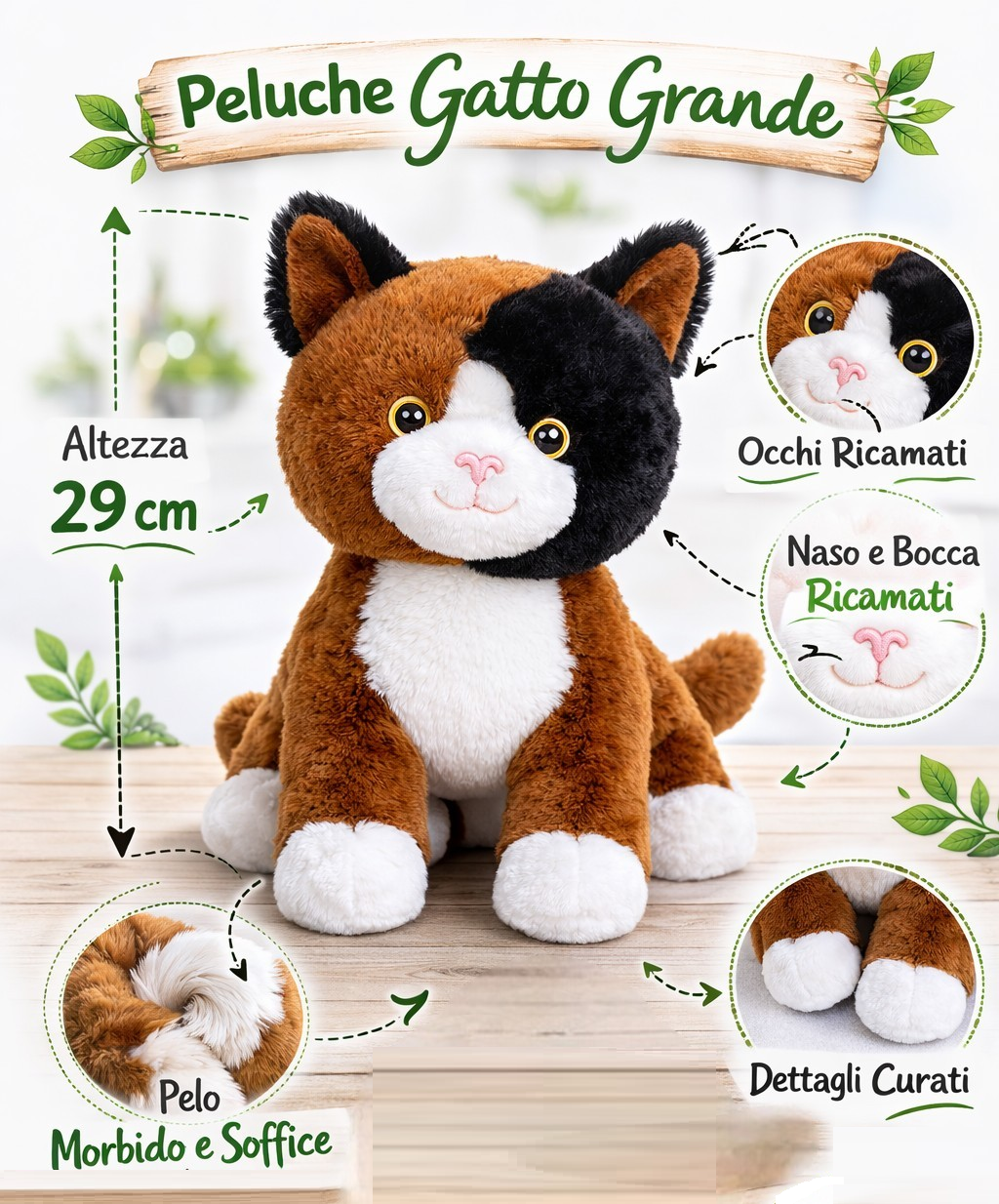 Peluche Gatto Marrone Grs Cm. 30 Plastica Reciclata Lelly - 800201/3