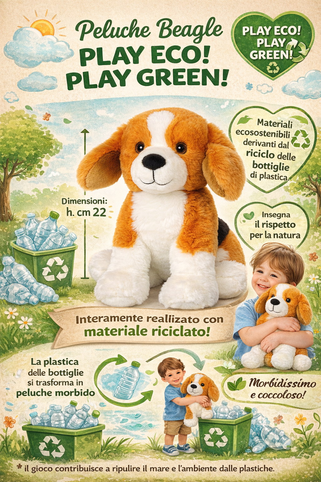 Peluche Cane Beagle Grs Cm. 25 Plastica Reciclata Lelly - 800204