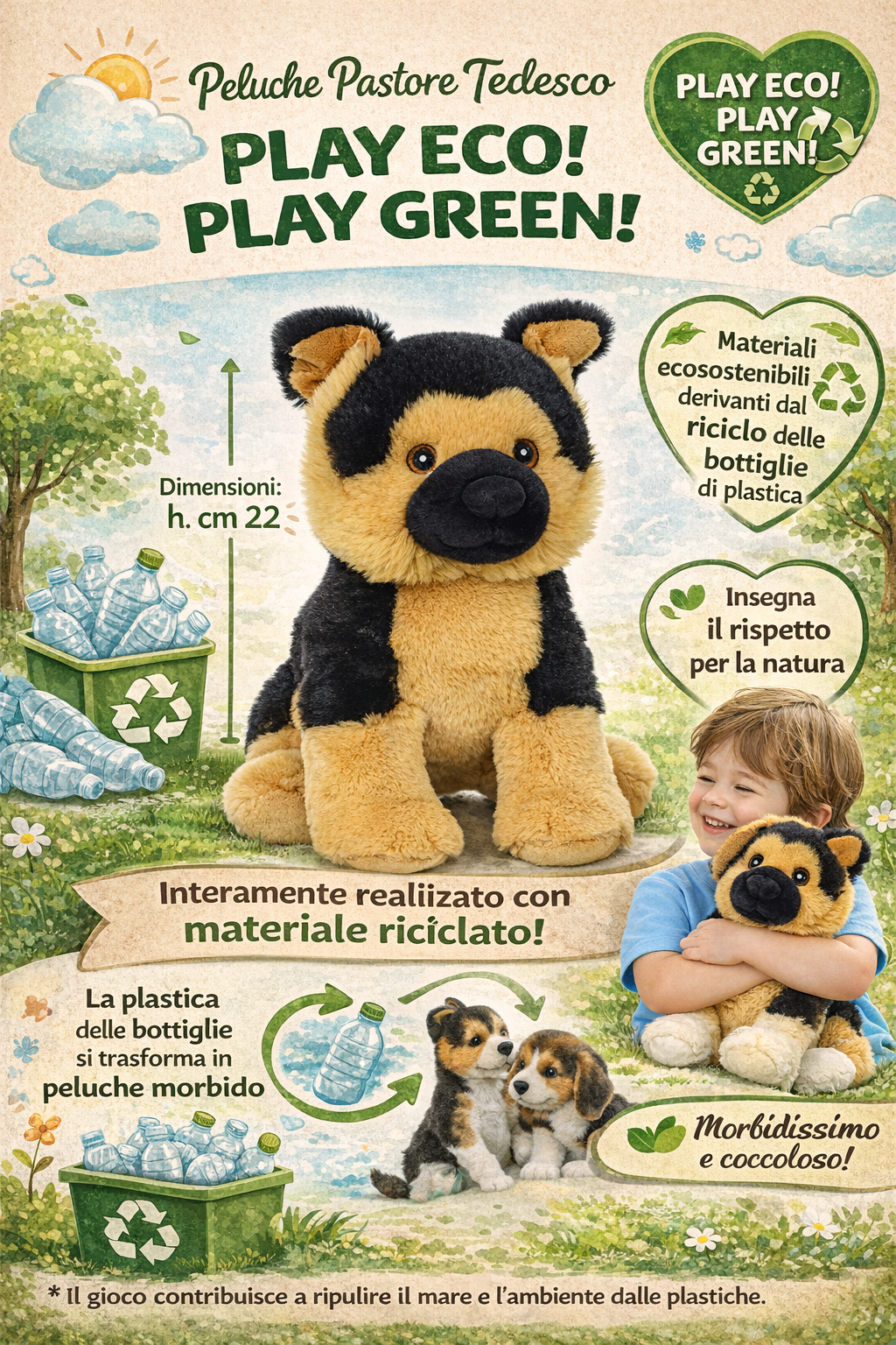Peluche Cane Pastore Tedesco Grs Cm. 25 Plastica Reciclata Lelly - 800206