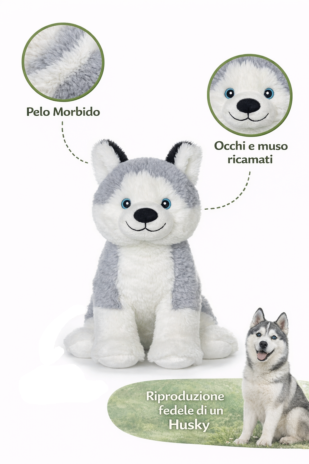 Peluche Cane Husky Grs Cm. 25 Plastica Reciclata Lelly - 800208