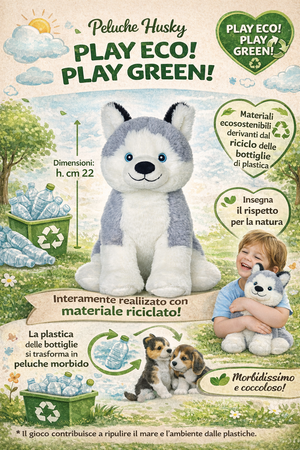 Peluche Cane Husky Grs Cm. 25 Plastica Reciclata Lelly - 800208