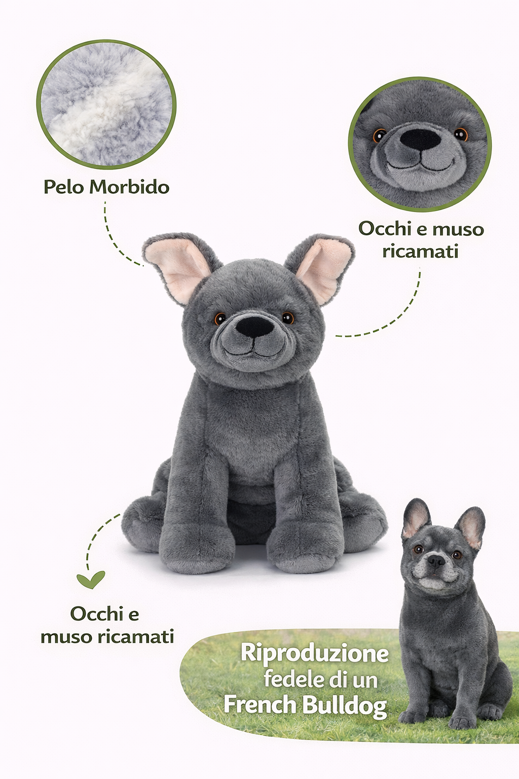Peluche Cane French Bulldog Grs Cm. 30 Plastica Reciclata Lelly - 800213