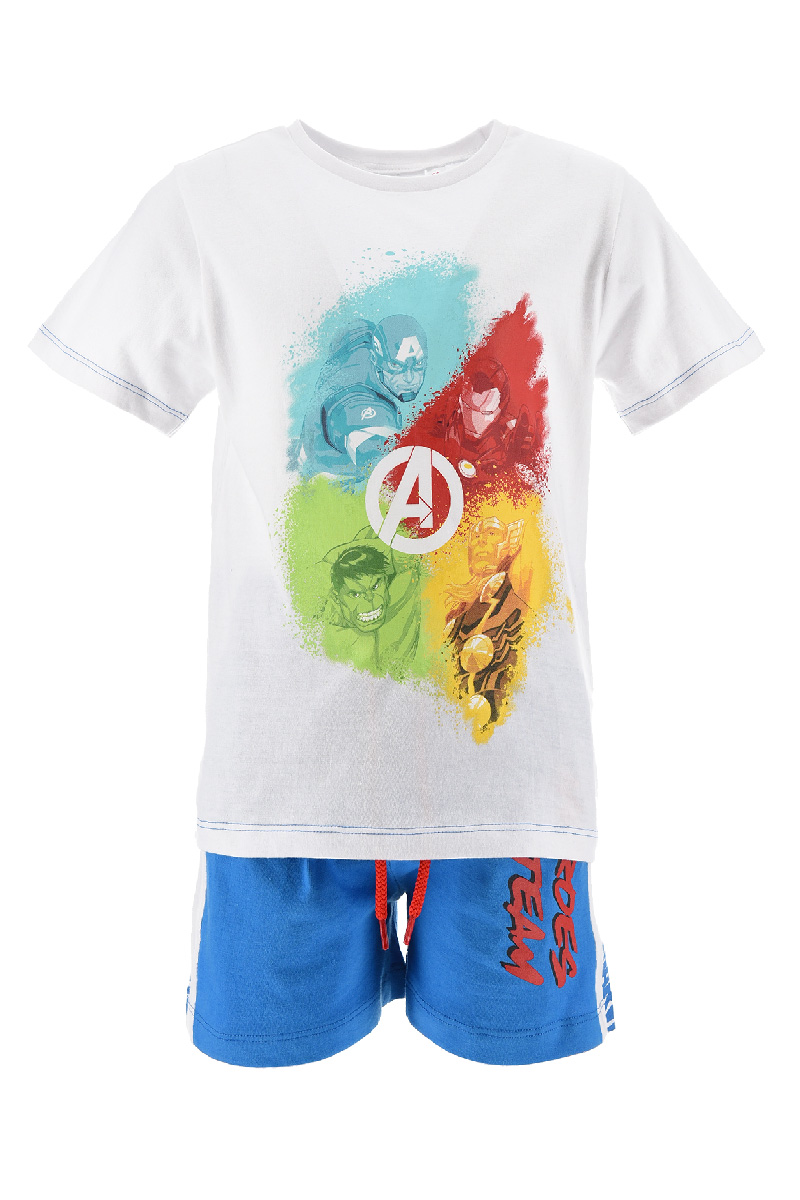 Completo Estivo Avengers MARVEL Short + T-Shirt Bambino Sun City 4/10 Anni - Ev1085bianco