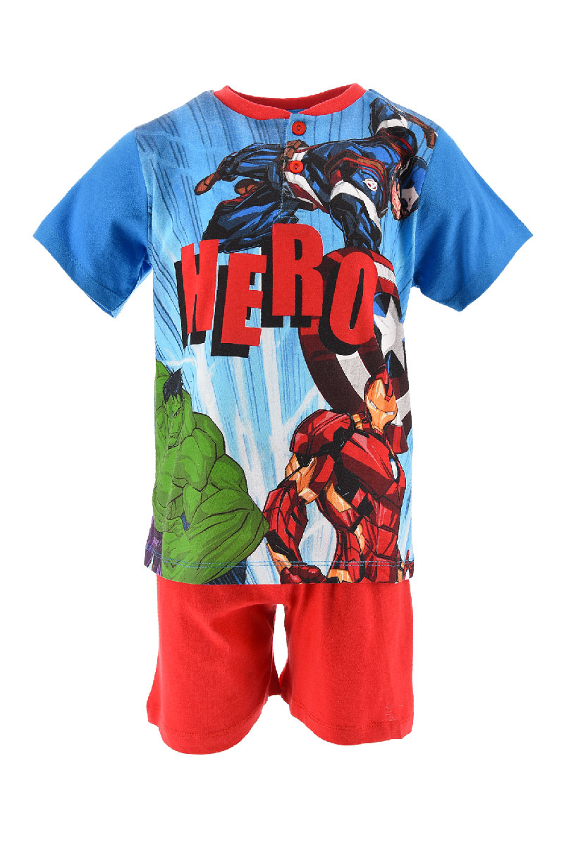 Pigiama Estivo MARVEL Avengers T-Shirt Maniche Corte Short 100% Cotone Bambino - Et2091blu