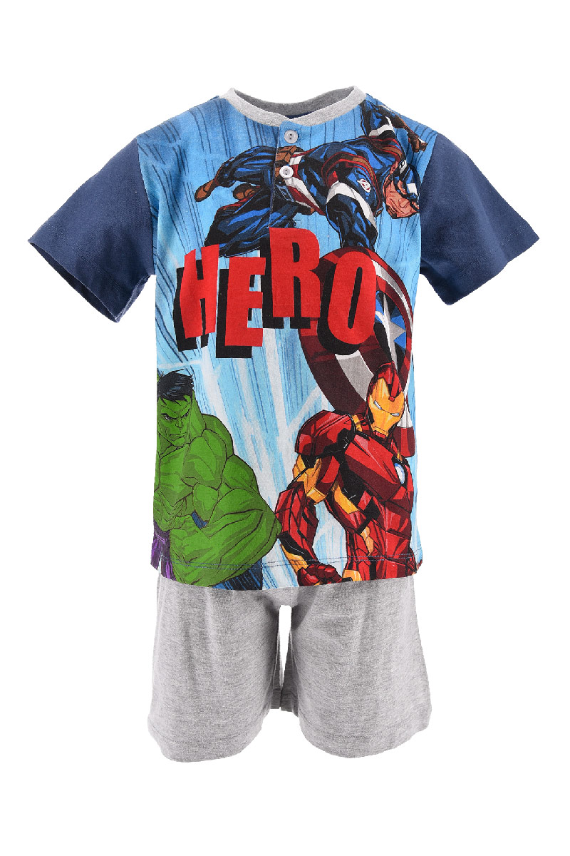 Pigiama Estivo MARVEL Avengers T-Shirt Maniche Corte Short 100% Cotone - Et2091avio