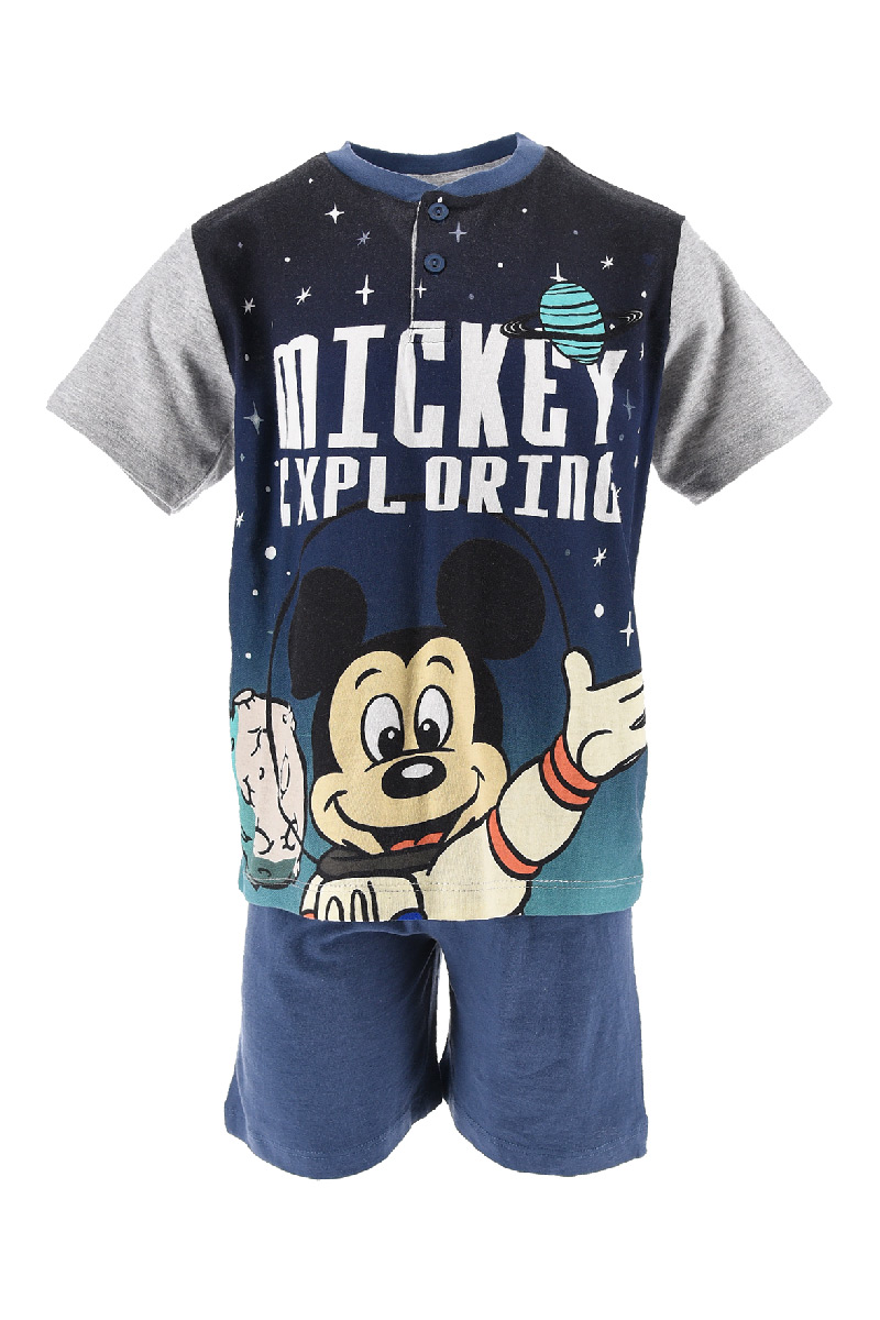 Pigiama Estivo DISNEY Topolino Mickey T-Shirt Maniche Corte Short 100% Cotone Bambino - Ev2096grigio