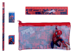 Set Cancelleria Spiderman MARVEL 5 Pezzi Tombolino Matita Gomma Temperamatite e Righello - Mv15921