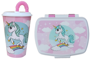 Set Unicorno Bicchiere con Cannuccia + Portamerenda Bpa Free - Uni22/2pz