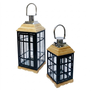 Set 2 Lanterne Portacandele in Ferro e Legno per Esterno - 65195