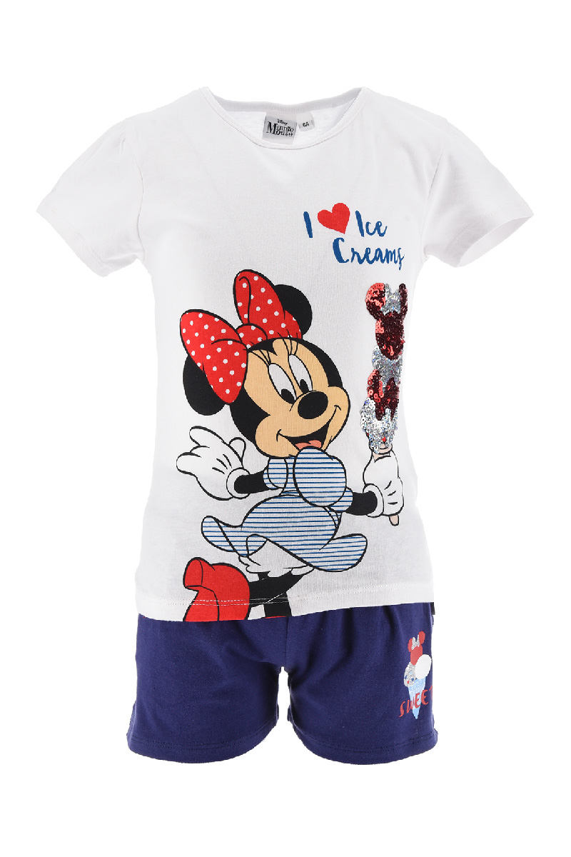 Completo Short + T-Shirt M.c. Minnie Mouse DISNEY Bambina Sun City 3/8 Anni - Ev1243blu