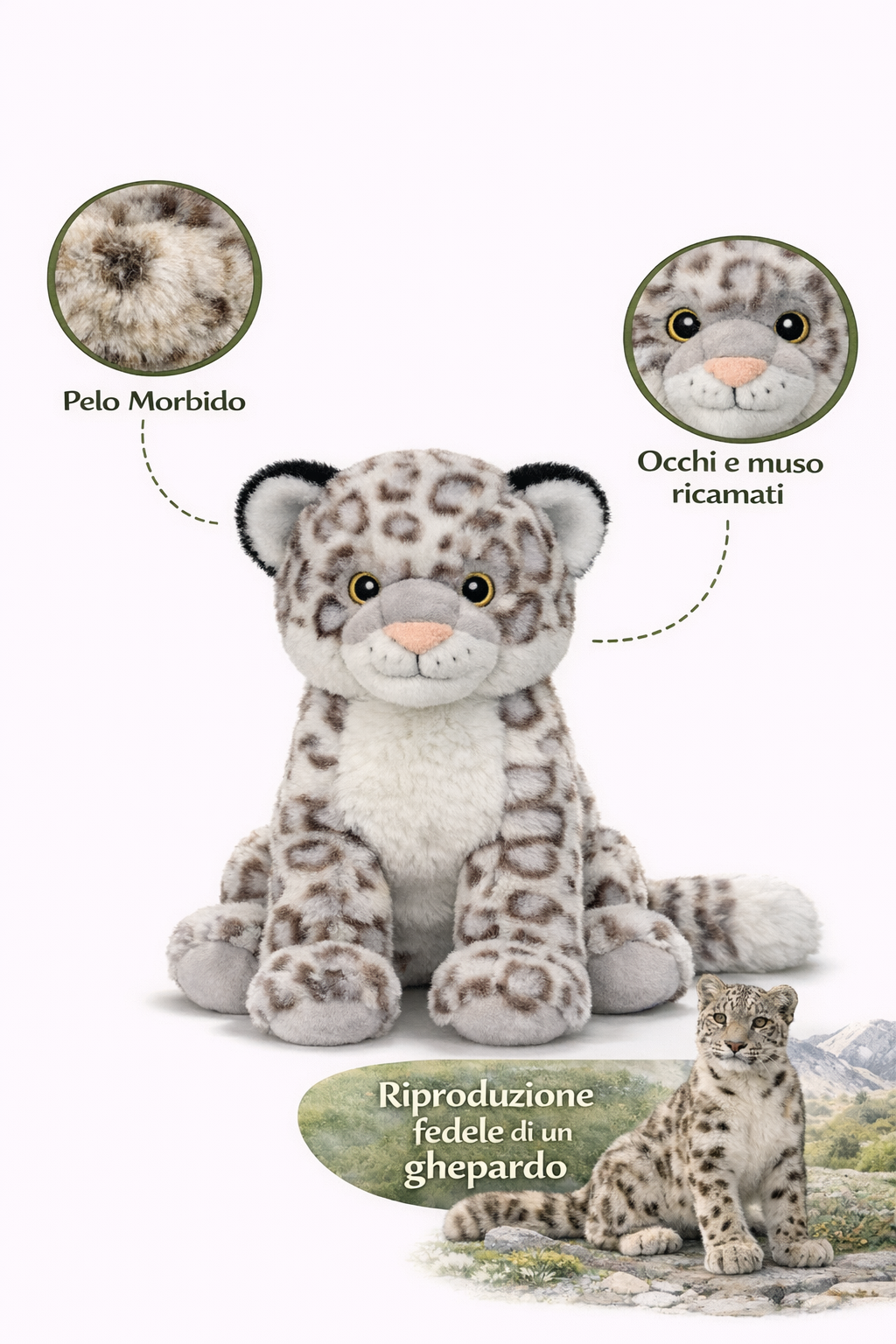 Peluche Leopardo Delle Nevi Grs Cm. 30 Plastica Reciclata Lelly - 800067