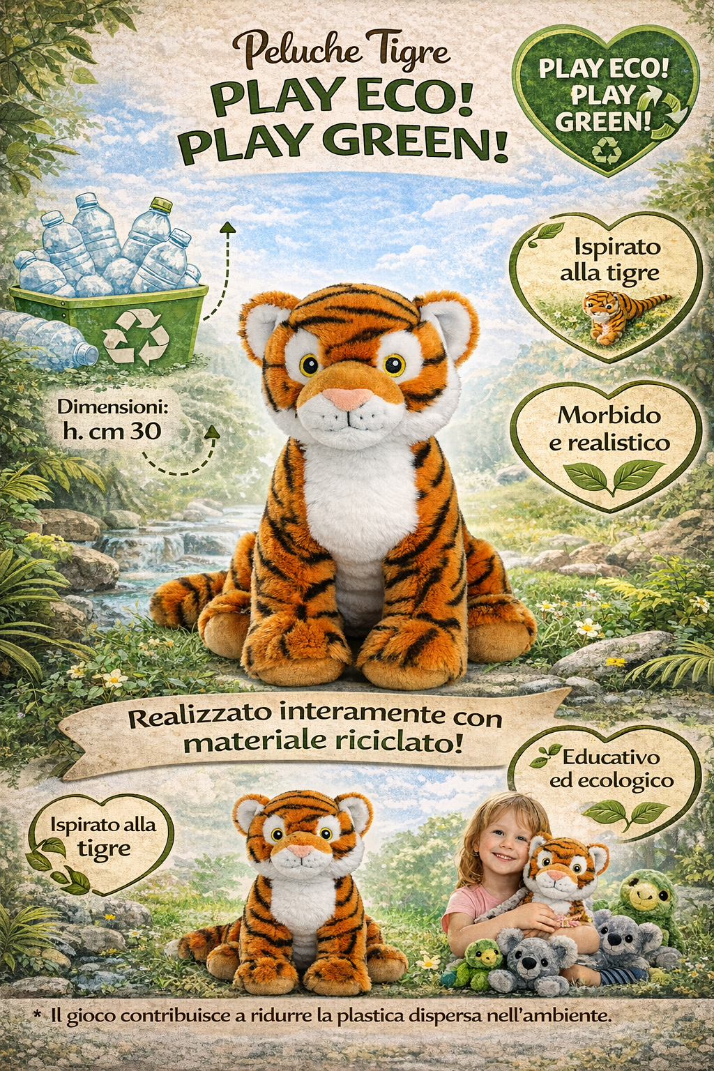 Peluche Tigre Grs Cm. 30 Plastica Reciclata Lelly - 800071