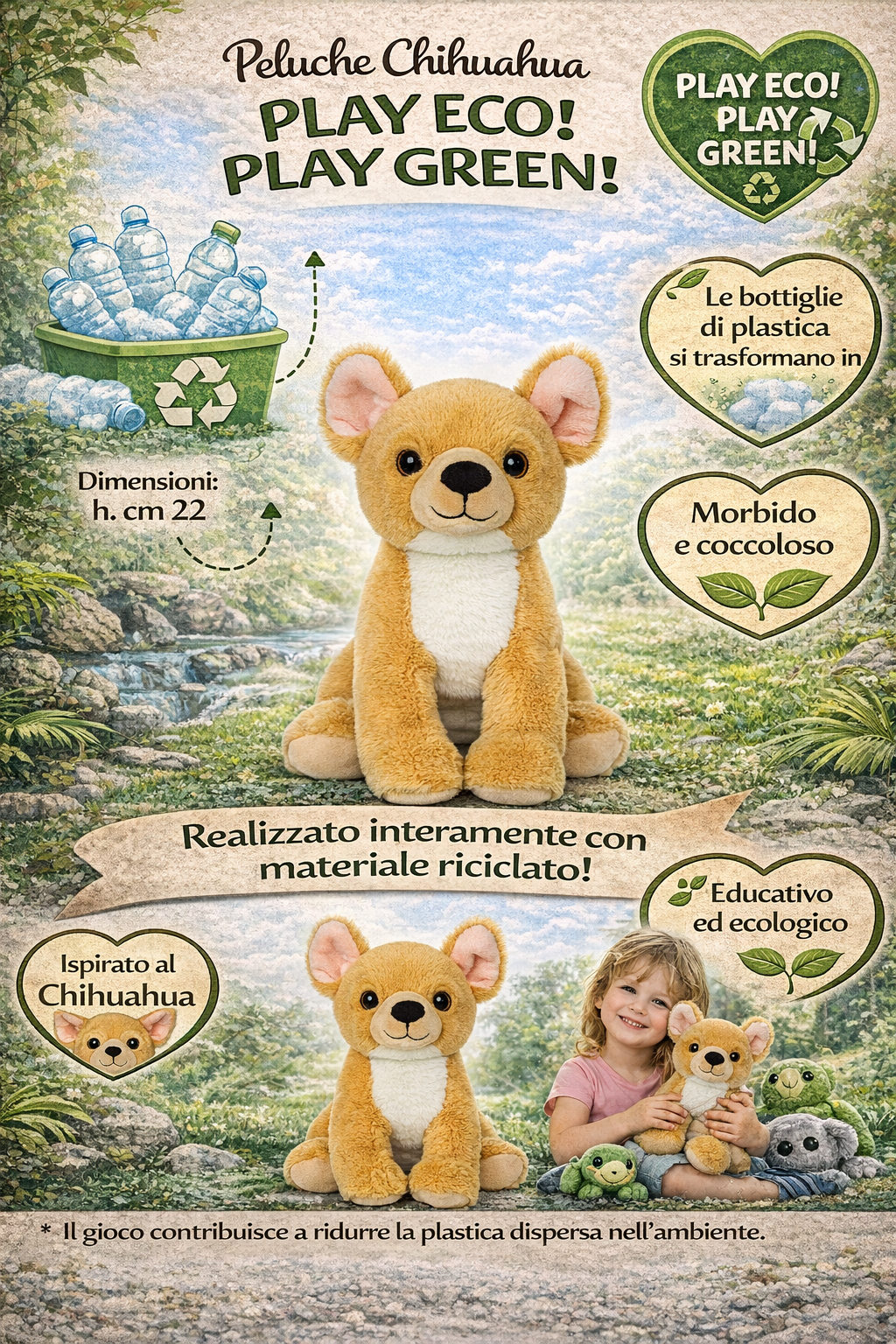 Peluche Chiwawa Grs Cm. 25 Plastica Reciclata Lelly - 800210