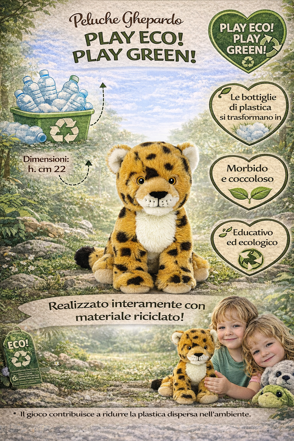Peluche Ghepardo Grs Cm. 25 Plastica Reciclata Lelly - 800064