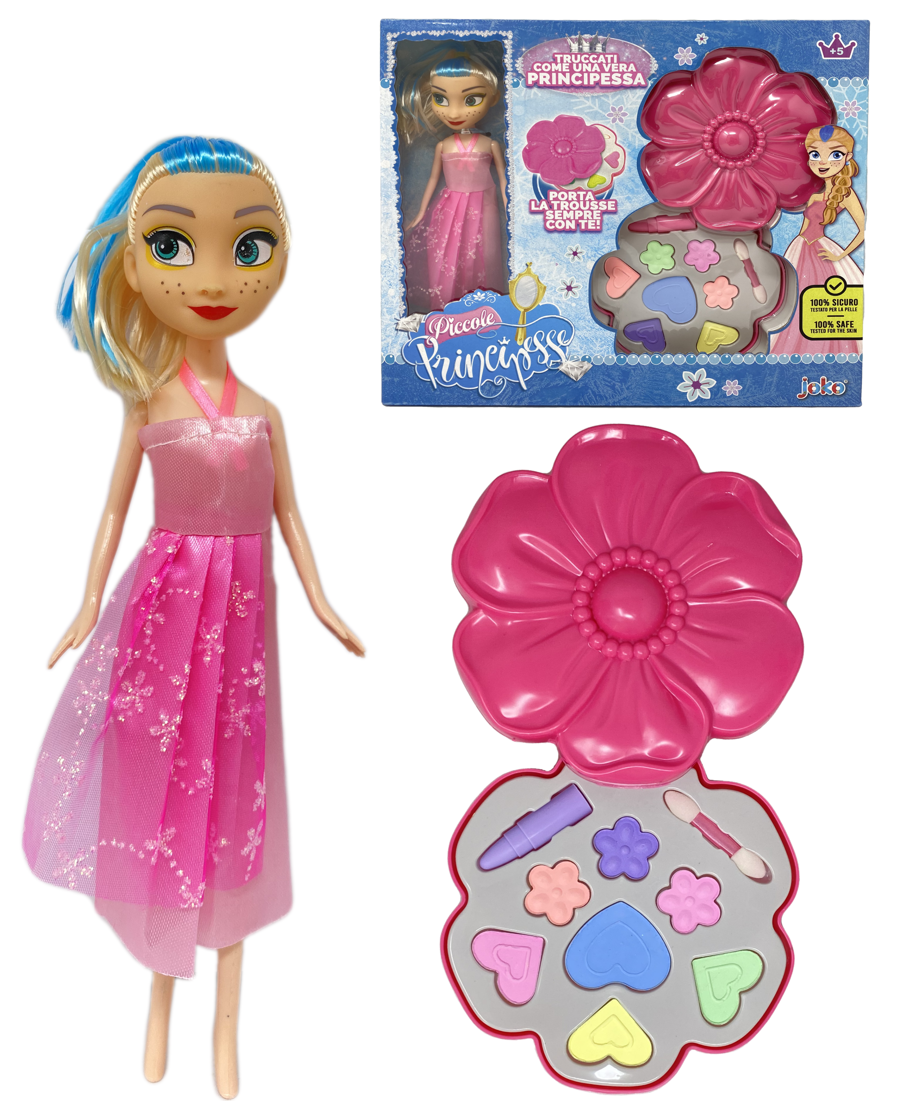 Bambola Principessa Rosa + Trousse 1 Rossetto 7 Ombretti 1 Pennello Trucco per Bambine - Toy0675
