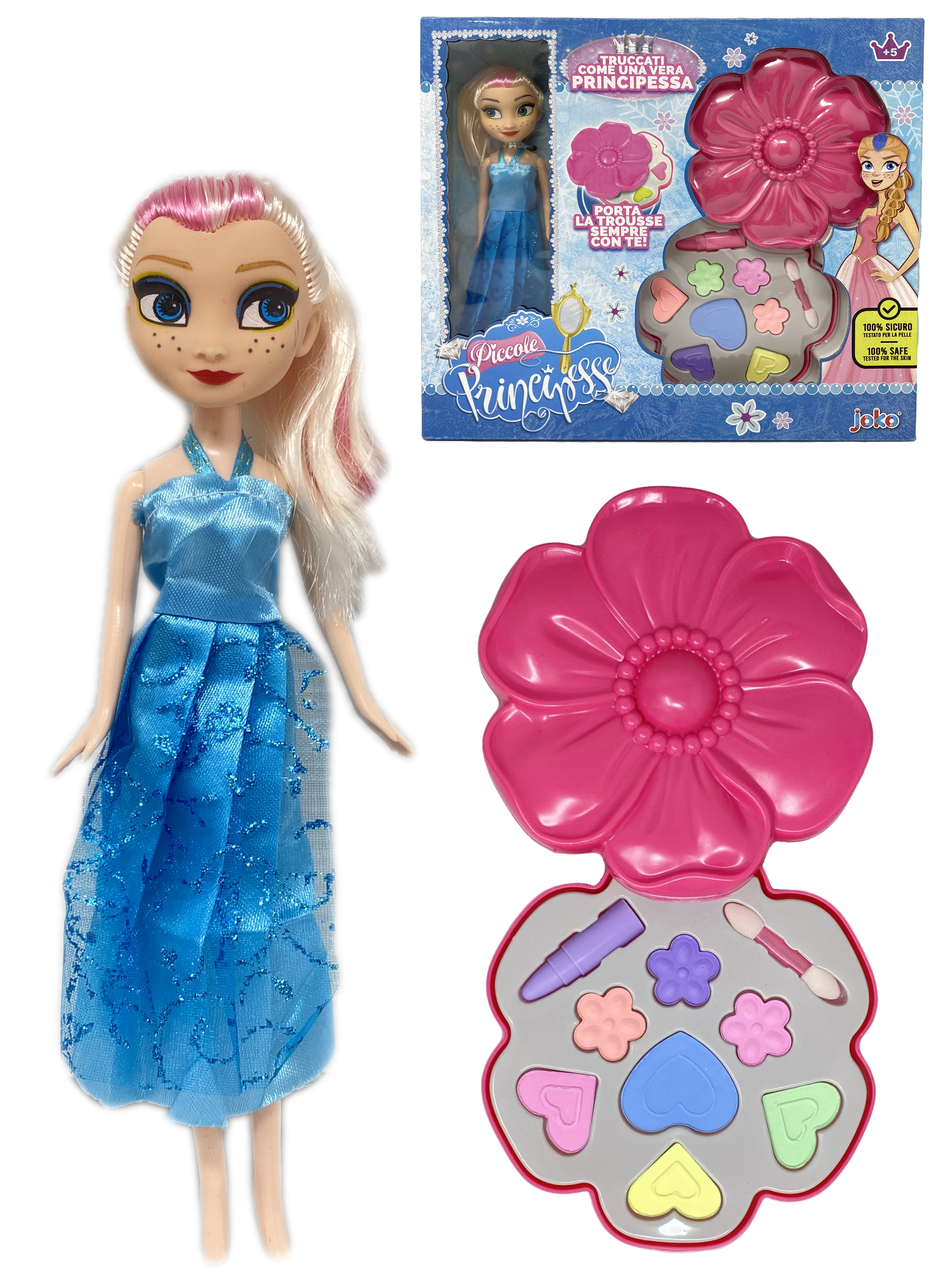Bambola Principessa Celeste + Trousse 1 Rossetto 7 Ombretti 1 Pennello Trucco per Bambine - Toy0675
