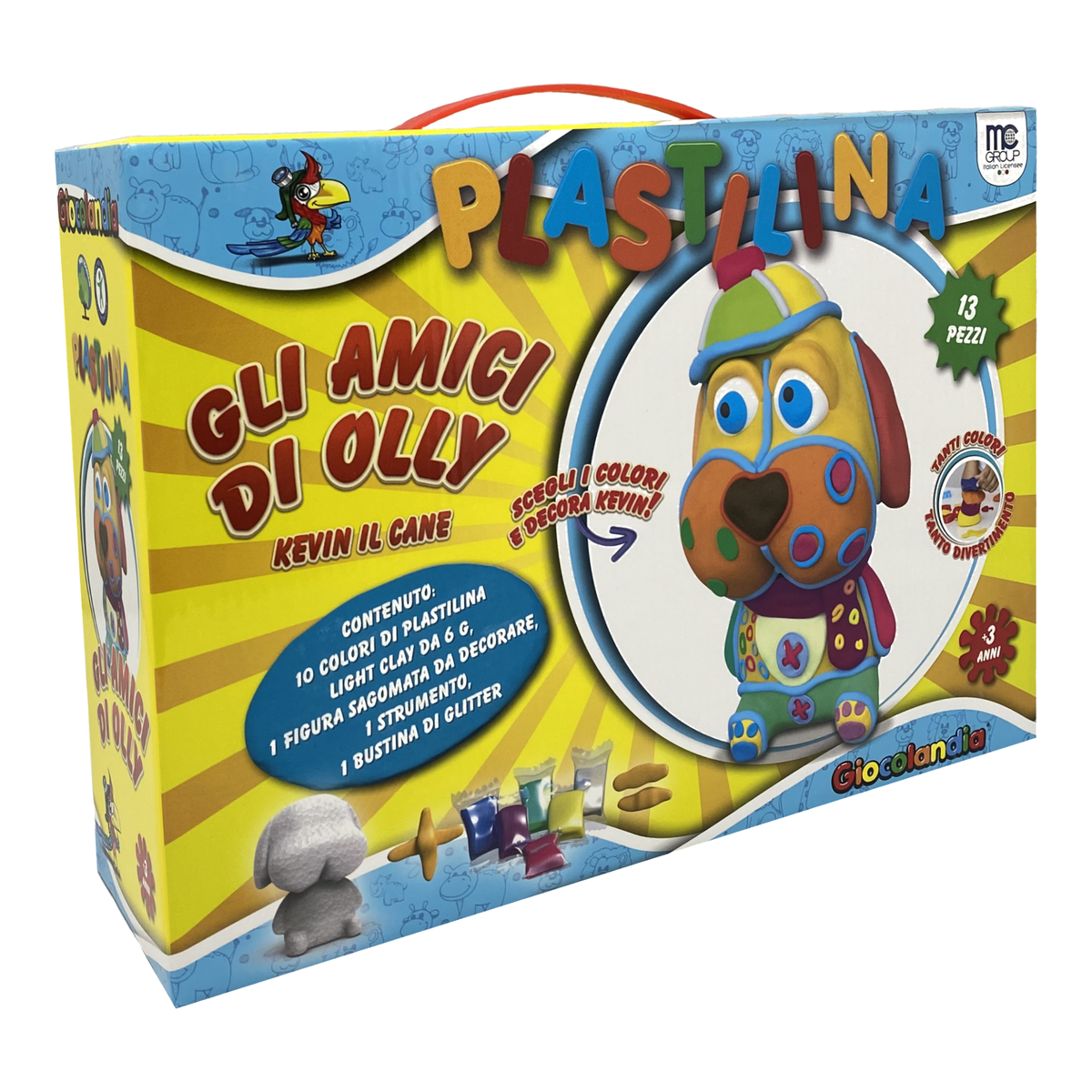 Set Attivita' 13 Pezzi Bambino Kevin il Cane Plastilina 10 Colori Glitter Strumenti per Modellare - Ok0019
