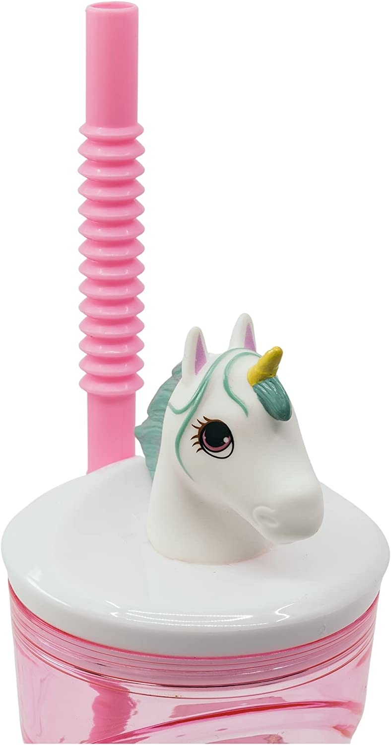 Bicchiere con Cannuccia Ripiegabile Unicorno Personaggio 3d Bpa Free 360 Ml - St09730