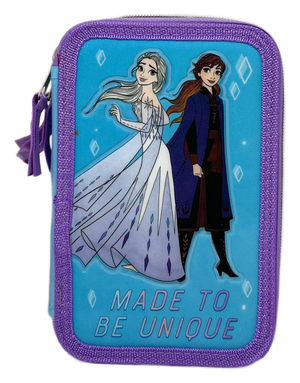 Astuccio Scuola 3d Frozen Ii DISNEY Elsa Anna Multiscomparto 3 Zip Portacolori Pennarelli Giotto - Fr0794