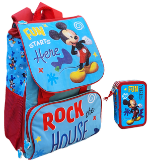 Zaino + Astuccio 3 Zip Mickey Mouse DISNEY Topolino Estensibile Scuola Elementare Colori Giotto