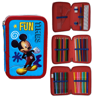 Zaino + Astuccio 3 Zip Mickey Mouse DISNEY Topolino Estensibile Scuola Elementare Colori Giotto