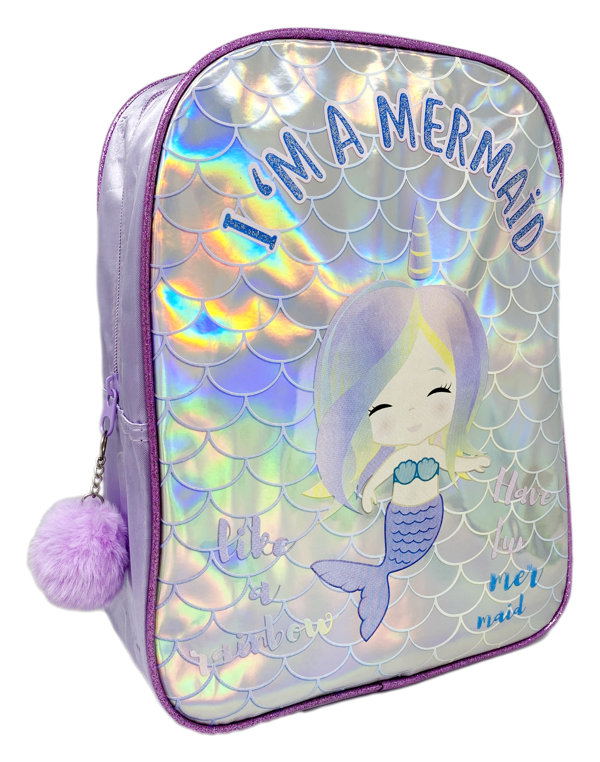 Zaino Sirena con Pon Pom Grafica Iridescente Borsa Scuola Tempo Libero - 18271526